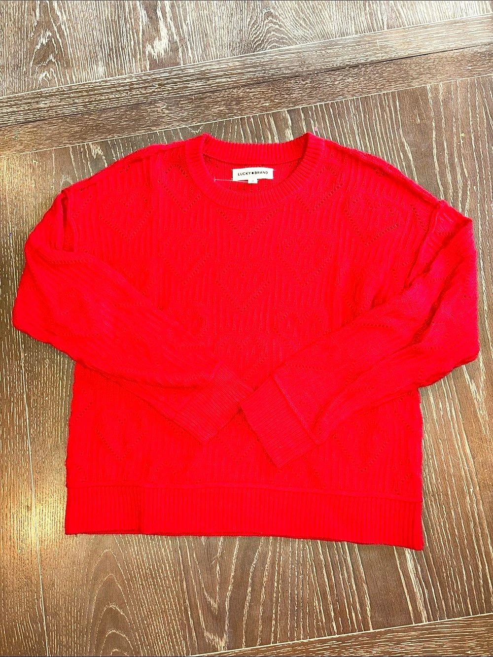 Lucky Brand Heart Stitch Sweater Red Knit Size Medium